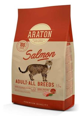 Полноценный сухой корм с лососем для взрослых кошек ARATON SALMON Adult All Breeds 1,5кг