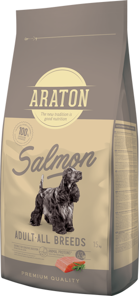 Полноценный сухой корм с лососем для взрослых собак всех пород ARATON SALMON Adult All Breeds 15кг