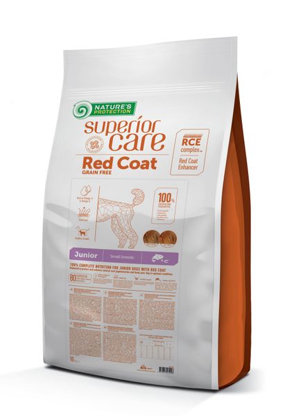 Сухой беззерновой корм для юниоров с рыжим окрасом шерсти, для малых пород Superior Care Red Coat Grain Free Junior Mini Breeds 10 кг