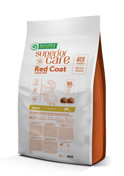 Сухой беззерновой корм для взрослых собак с рыжим окрасом шерсти, для малых пород Superior Care Red Coat Grain Free Adult Small Breeds with Salmon 10 кг