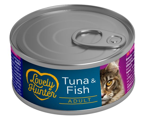 Вологий корм для дорослих котів із тунцем і білою рибою Lovely Hunter Adult cats with Tuna and Fish, 85 г