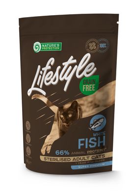 Сухой беззерновой корм для стерилизованых взрослых кошек с белой рыбой Lifestyle Grain Free White Fish Sterilised Adult Cat 400г
