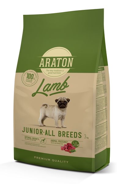 Повноцінний сухий корм для молодих собак з ягнятиною і рисом ARATON LAMB Junior All Breeds 3кг