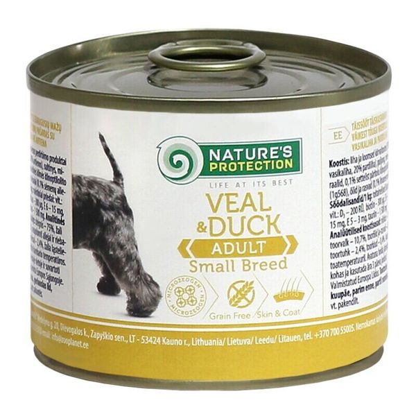 Влажный корм для взрослых собак малых пород с телятиной и уткой Nature's Protection Adult small breed Veal & Duck 200г