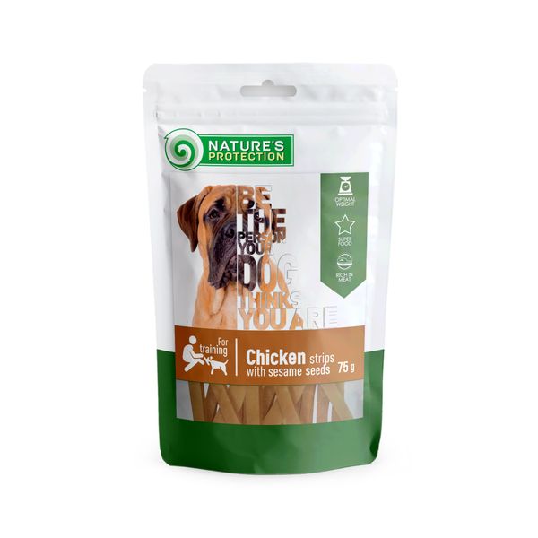 Лакомство для собак, полоски из курицы с кунжутом, Nature's Protection snack for dogs chicken strips with sesame, 75г
