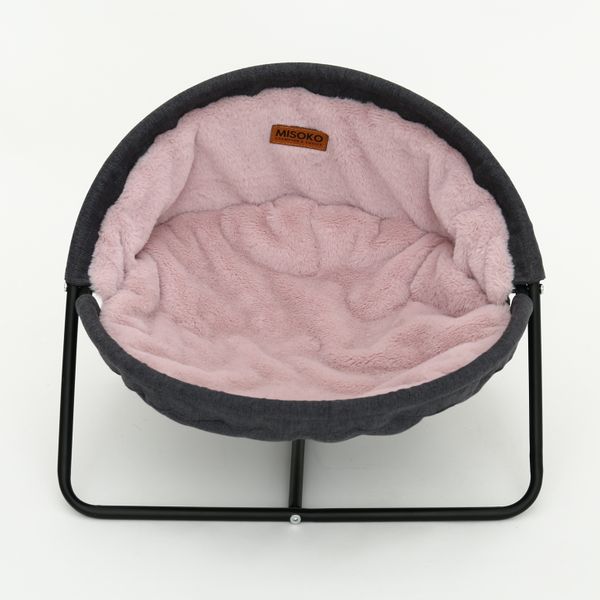 Складной лежак для домашних животных MISOKO Pet bed round plush, 45x45x22 cm, grey and pink