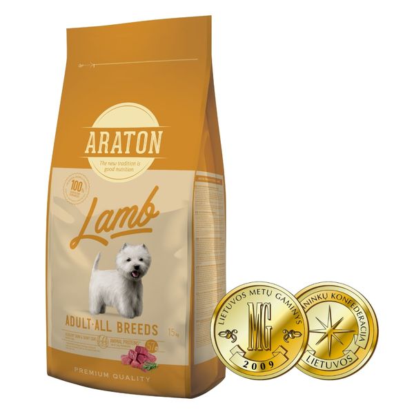 Повноцінний сухий корм для дорослих собак з ягнятиною ARATON LAMB Adult All Breeds 15кг