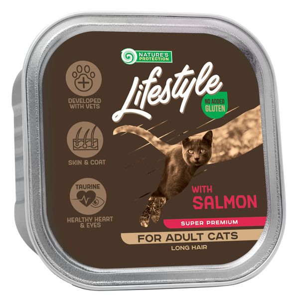 Вологий корм для дорослих довгошерстих котів з лососем Nature's Protection Lifestyle Long Hair with Salmon, 85 г