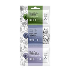 Tauro Pro Line Pure Nature Herbal Detox + Magic-Plex sample set 1 x 6 ml, 1 x 8 ml, 1 x 4 ml, dog and cat coat shampoo and conditioner sample set