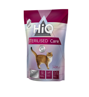 Сухий корм для дорослих стерилізованих кішок та кастрованих котів HiQ Sterilised care 400g