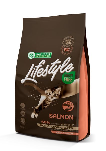 Сухий беззерновий корм для кошенят з лососем Lifestyle Grain Free Salmon Kitten 1,5кг