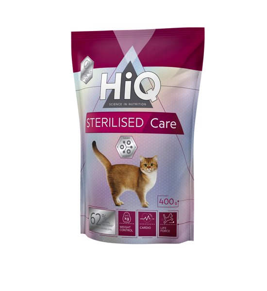 Сухой корм для взрослых стерилизованных кошек и кастрированных котов HiQ Sterilised care 400g