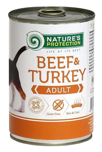Влажный корм для взрослых собак всех пород с говядиной и индейкой Nature's Protection Adult Beef&Turkey 400г
