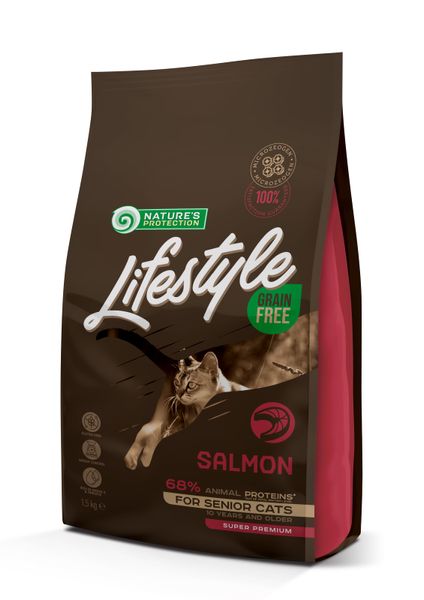 Сухий беззерновий корм для літніх котів з лососем Lifestyle Grain Free Salmon Senior Cat 1,5кг