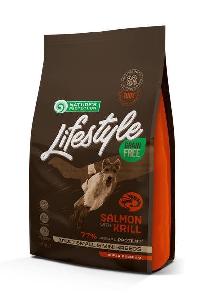Сухий беззерновий корм з лососем та крилем для дорослих собак малих порід Lifestyle Grain Free Salmon with krill Adult Small and Mini Breeds 1.5кг