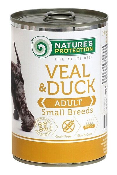Влажный корм для взрослых собак малых пород с телятиной и уткой Nature's Protection Adult small breed Veal & Duck 400г