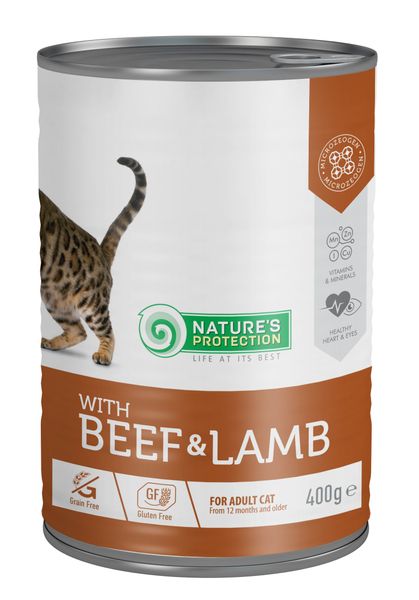 Вологий корм для дорослих котів з яловичиною та ягням Nature's Protection with Beef & Lamb 400 г