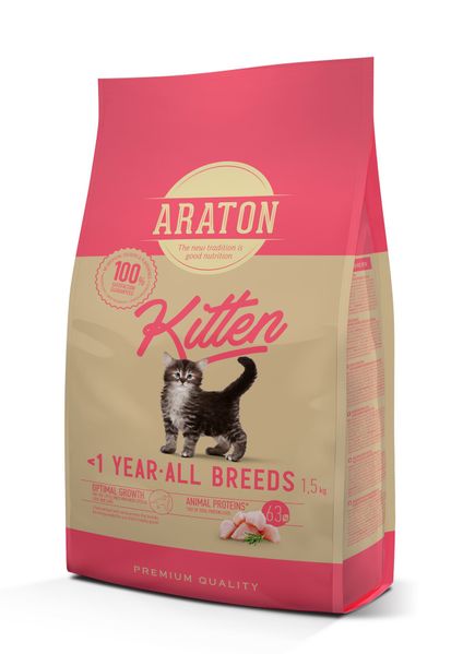 Повноцінний сухий корм для кошенят ARATON kitten 1,5кг
