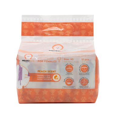 Misoko&Co Одноразовые подгузники для собак-сук с индикатором влажности и ароматом персика (щенки и косточки), XS