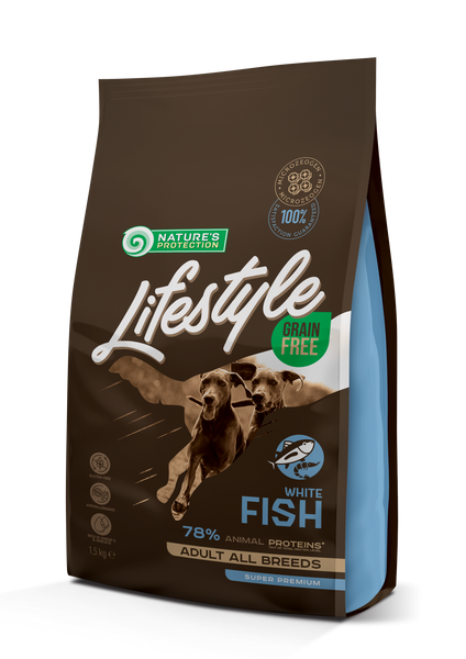 Сухий беззерновий корм з білою рибою для дорослих собак всіх порід Lifestyle Grain Free White Fish Adult All Breeds 1.5кг