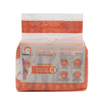 Misoko&Co Одноразові підгузки для собак-сук з індикатором вологості та ароматом персика (цуценята та кісточки), S