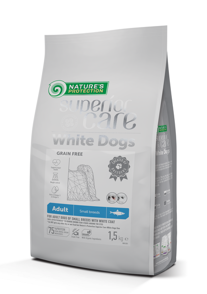 Сухий беззерновий корм з оселедцем для дорослих собак малих порід Superior Care White Dogs Grain Free with Herring Adult Small Breeds 1.5кг