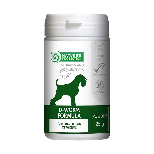 Кормова добавка для дорослих собак для профілактики глистів Nature's Protection D-worm formula, 25 г
