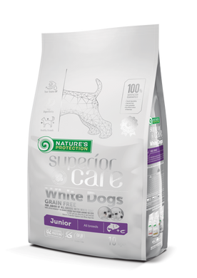 Сухий беззерновий корм для цуценят всіх порід з білим забарвленням шерсті Superior Care White Dogs Grain Free Junior All Breeds 10кг