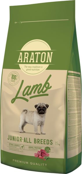 Полноценной сухой корм для молодых собак с ягнятинком и рисом ARATON LAMB Junior All Breeds 15кг
