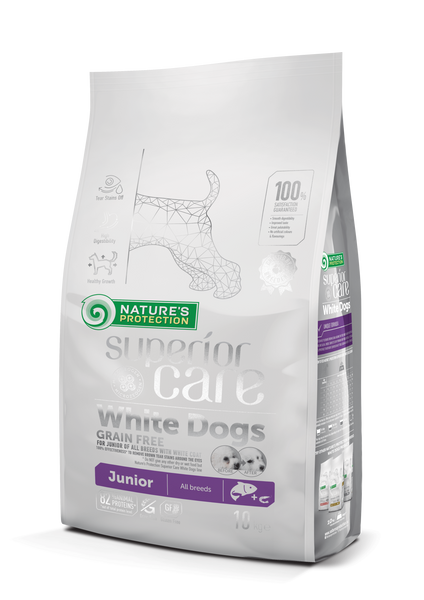 Сухий беззерновий корм для цуценят всіх порід з білим забарвленням шерсті Superior Care White Dogs Grain Free Junior All Breeds 10кг