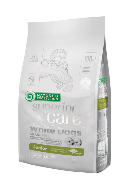 Сухой беззерновой корм для юниоров с белым окрасом шерсти, для малых пород Superior Care White Dogs Grain Free Junior Small and Mini Breeds 10 кг