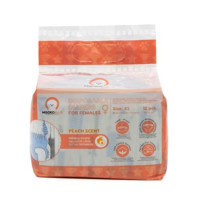 Misoko&Co Одноразові підгузки для собак-сук з індикатором вологості та ароматом персика (цуценята), XS