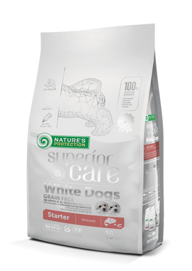 Сухой беззерновой корм для щенков (стартер) с белым окрасом шерсти, все породы Superior Care White Dogs Grain Free Starter All Breeds 10кг