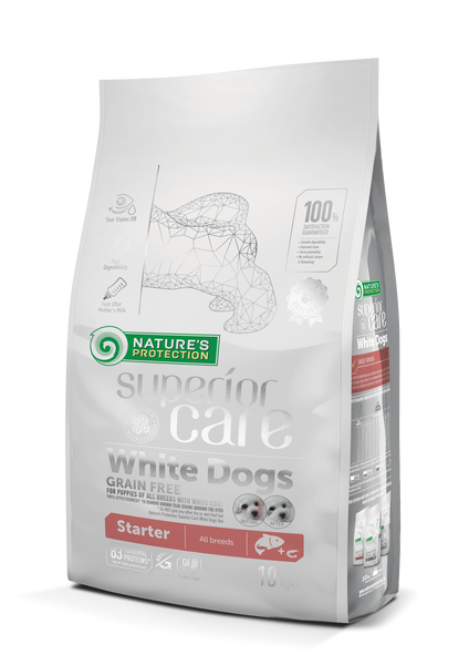 Сухий беззерновий корм для цуценят (стартер) всіх порід з білим забарвленням шерсті Superior Care White Dogs Grain Free Starter All Breeds 10кг