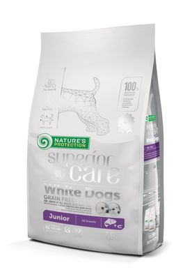 Сухой беззерновой корм для юниоров с белым окрасом шерсти, для всех пород Superior Care White Dogs Grain Free Junior All Breeds 1.5кг