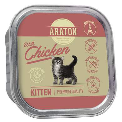 Вологий корм для кошенят з куркою ARATON Kitten with chicken, 85 г
