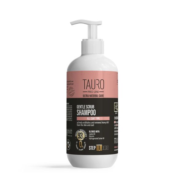 Деликатный шампунь-скраб для шерсти и кожи собак и кошек TAURO PRO LINE Ultra Natural Care Gentle Scrub Shampoo, 400 мл