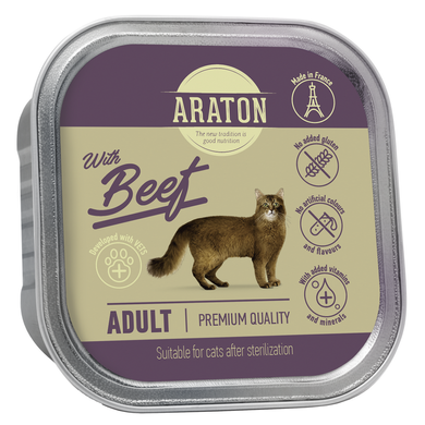 Вологий корм для дорослих стерилізованих котів з яловичиною ARATON Adult cat with beef, 85 г