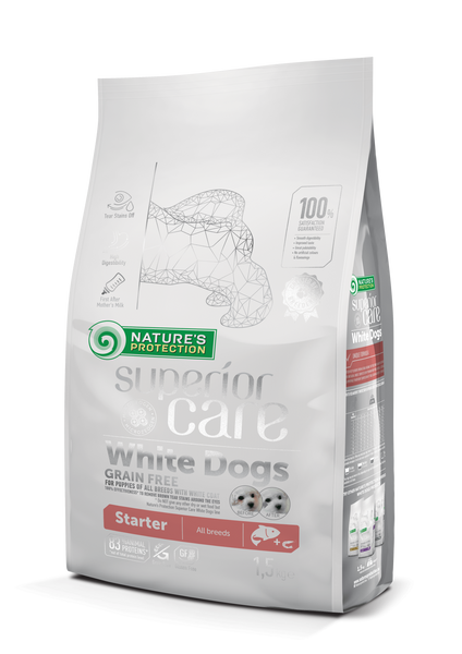 Сухий беззерновий корм для цуценят (стартер) всіх порід з білим забарвленням шерсті Superior Care White Dogs Grain Free Starter All Breeds 1.5кг