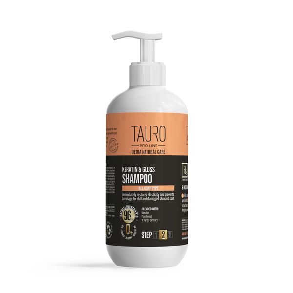 Кератиновый шампунь для шерсти собак и кошек TAURO PRO LINE Ultra Natural Care Keratin & Gloss Shampoo, 400 мл