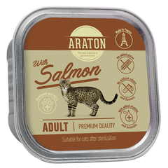 Влажный корм для взрослых стерилизованных котов с лососем ARATON Adult cat with salmon, 85 г
