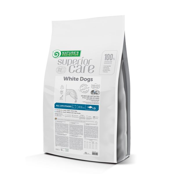 Сухий корм з білою рибою для собак усіх розмірів та стадій життя з білою шерстю Nature's Protection Superior Care White Dogs White Fish All Sizes and Life Stages, 10 кг
