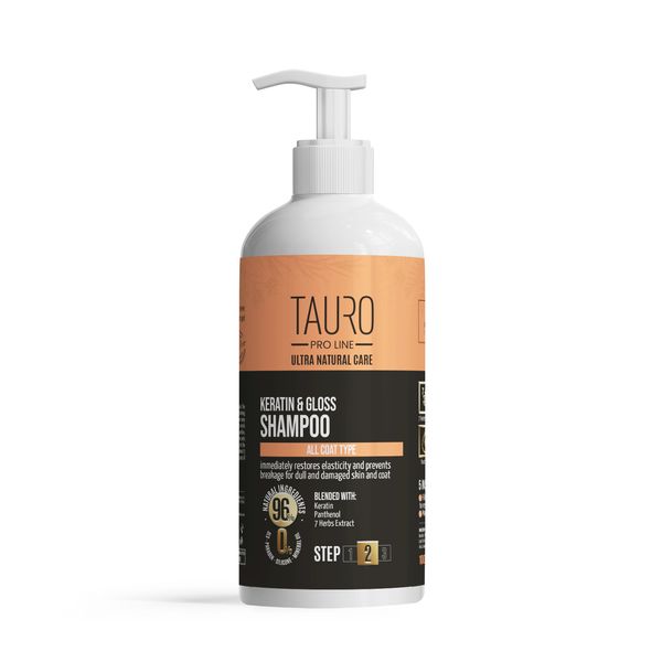 Кератиновый шампунь для шерсти собак и кошек TAURO PRO LINE Ultra Natural Care Keratin & Gloss Shampoo, 1000 мл