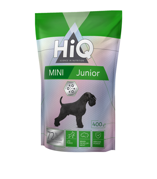 Сухий корм для цуценят та молодих собак малих порід HiQ Mini Junior 400г