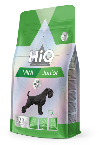 Сухий корм для цуценят та молодих собак малих порід HiQ Mini Junior 1,8кг