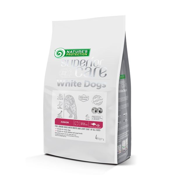 Сухой корм с белой рыбой для растущих собак всех размеров с белой шерстью Nature's Protection, 4 кг