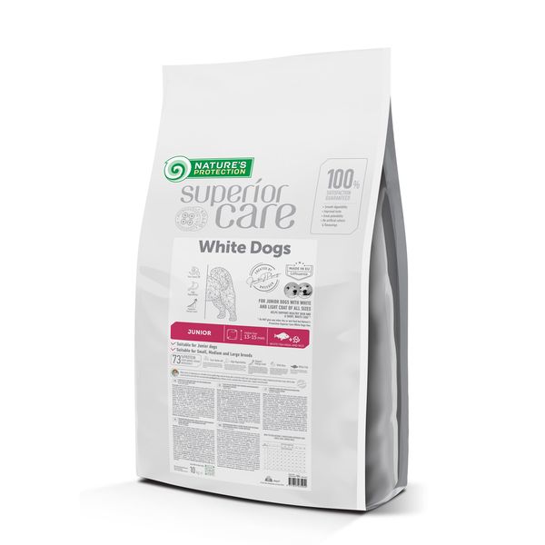 Сухий корм з білою рибою для зростаючих собак усіх розмірів з білою шерстю Nature's Protection Superior Care White Dogs White Fish Junior All Sizes, 10 кг