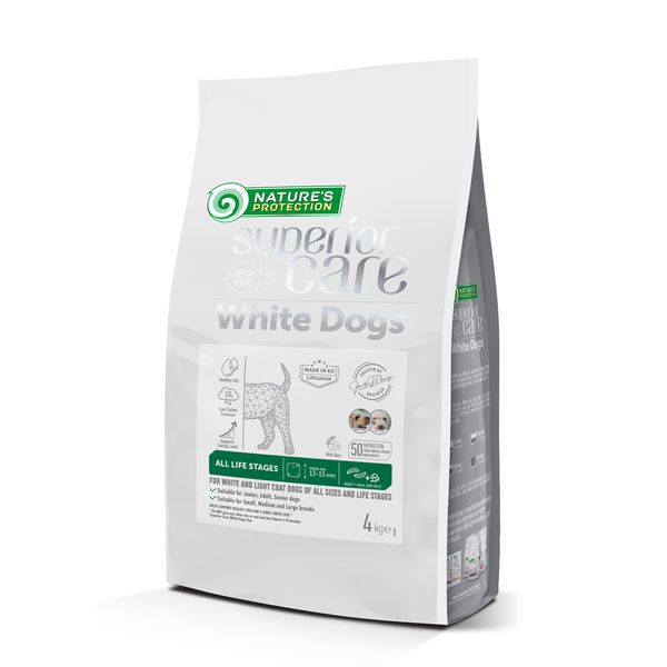 Сухой корм с белком насекомых для собак всех размеров и стадий развития с белой шерстью Nature's Protection Superior Care, 4 кг