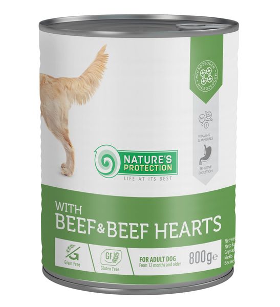 Вологий корм для дорослих собак з яловичиною і яловичим серцем Nature's Protection with Beef & Beef Hearts 800 г