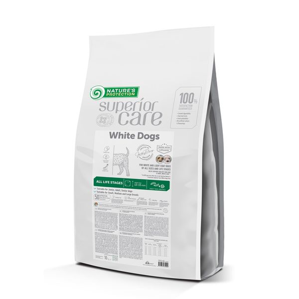 Сухой корм с белком насекомых для собак всех размеров и стадий развития с белой шерстью Nature's Protection Superior Care, 10 кг